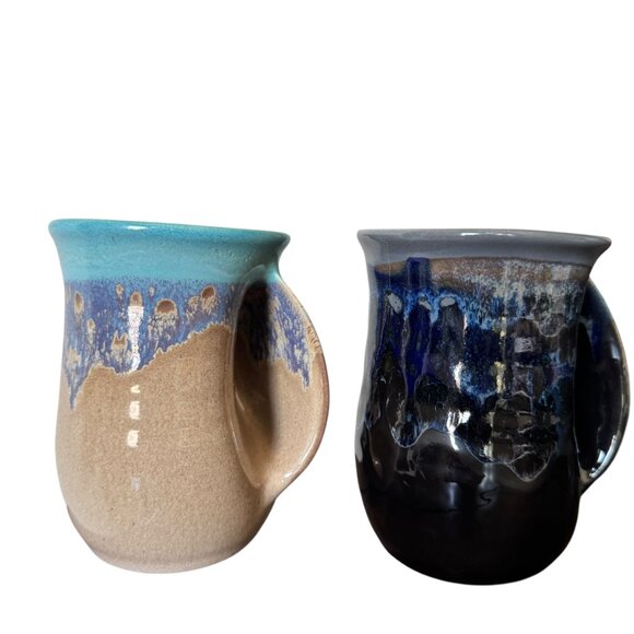 Neher Pottery In Motion Stoneware Handwarmer Mugs Right handed Style Set Of 2 - Picture 5 of 15